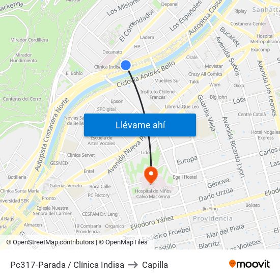 Pc317-Parada / Clínica Indisa to Capilla map