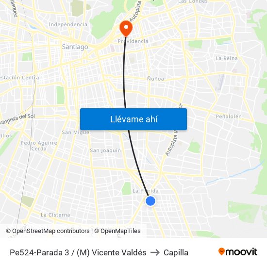 Pe524-Parada 3 / (M) Vicente Valdés to Capilla map