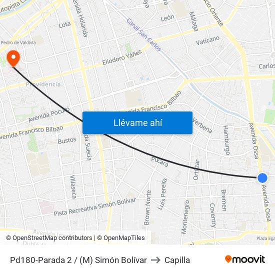 Pd180-Parada 2 / (M) Simón Bolívar to Capilla map