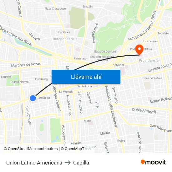 Unión Latino Americana to Capilla map