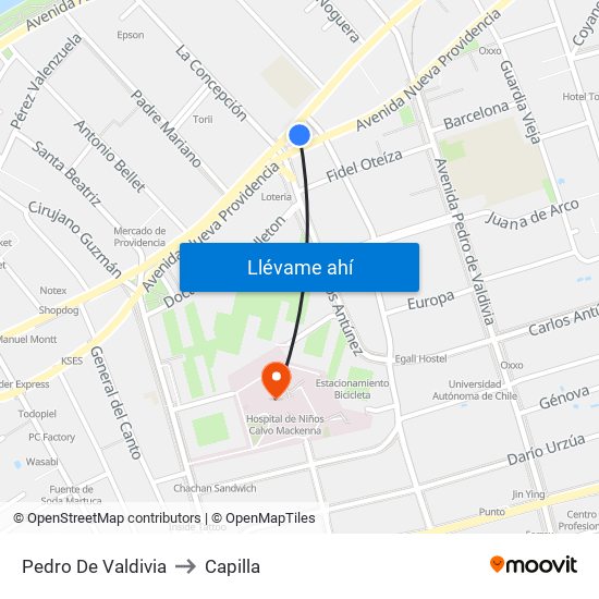 Pedro De Valdivia to Capilla map