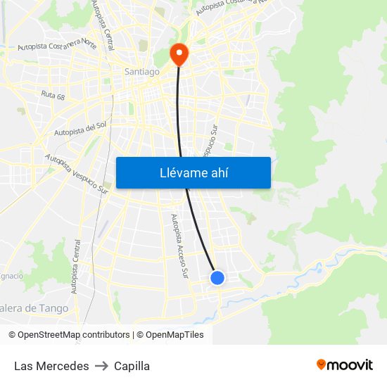 Las Mercedes to Capilla map