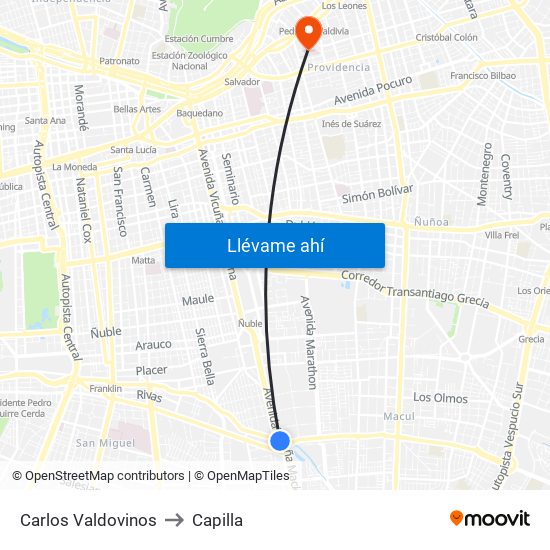 Carlos Valdovinos to Capilla map