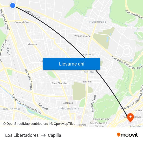 Los Libertadores to Capilla map