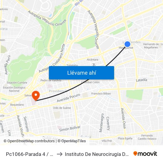 Pc1066-Parada 4 / (M) Manquehue to Instituto De Neurocirugía Doctor Alfonso Asenjo map