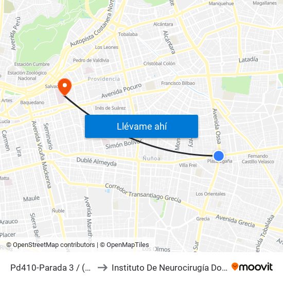 Pd410-Parada 3 / (M) Plaza Egaña to Instituto De Neurocirugía Doctor Alfonso Asenjo map