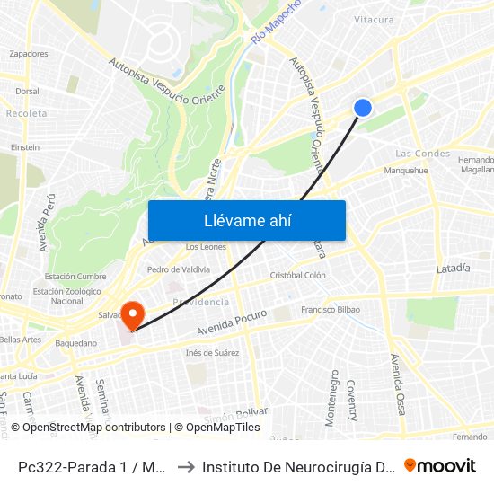 Pc322-Parada 1 / Mall Parque Arauco to Instituto De Neurocirugía Doctor Alfonso Asenjo map