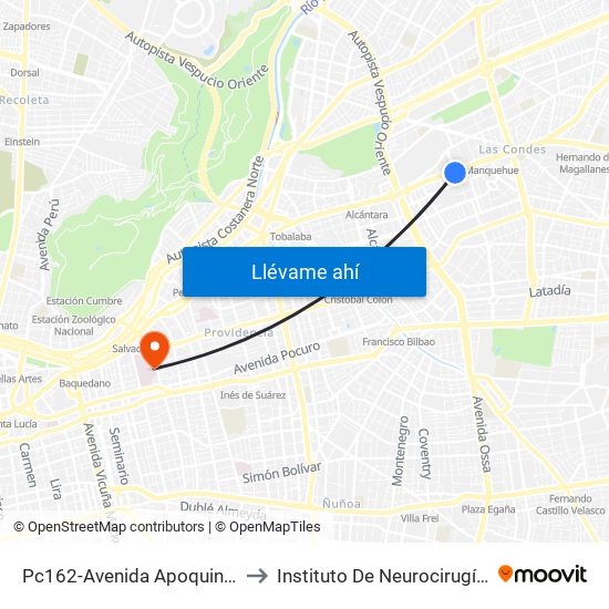 Pc162-Avenida Apoquindo / Esq. Rosa O'Higgins to Instituto De Neurocirugía Doctor Alfonso Asenjo map