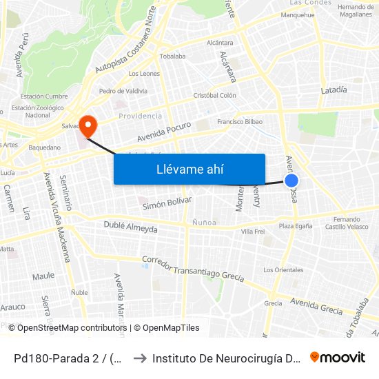 Pd180-Parada 2 / (M) Simón Bolívar to Instituto De Neurocirugía Doctor Alfonso Asenjo map