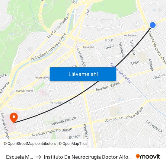 Escuela Militar to Instituto De Neurocirugía Doctor Alfonso Asenjo map