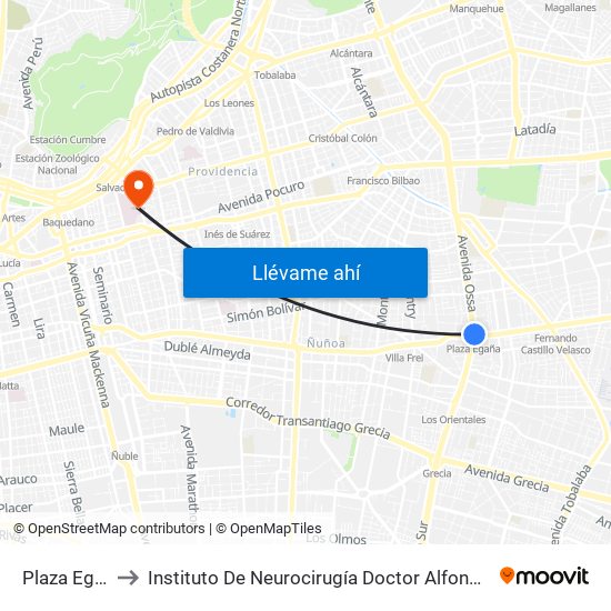 Plaza Egaña to Instituto De Neurocirugía Doctor Alfonso Asenjo map