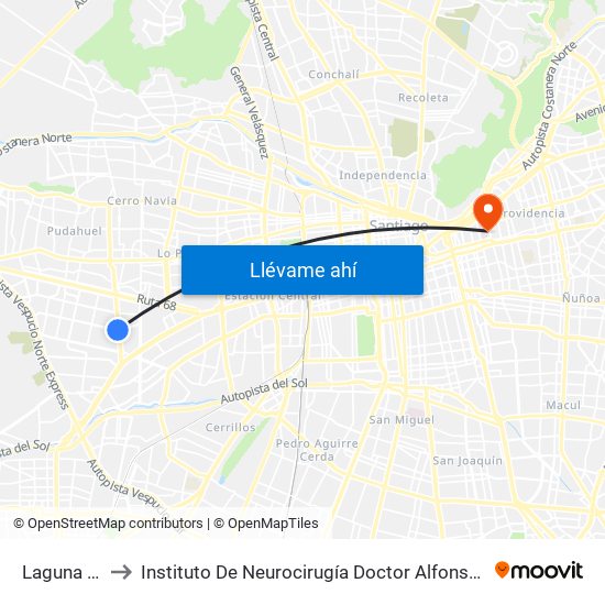 Laguna Sur to Instituto De Neurocirugía Doctor Alfonso Asenjo map