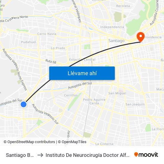 Santiago Bueras to Instituto De Neurocirugía Doctor Alfonso Asenjo map