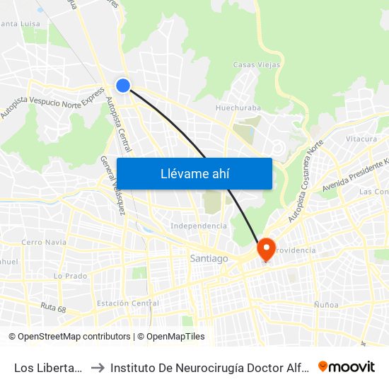 Los Libertadores to Instituto De Neurocirugía Doctor Alfonso Asenjo map