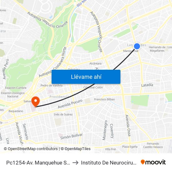 Pc1254-Av. Manquehue Sur / Esq. Avenida Apoquindo to Instituto De Neurocirugía Doctor Alfonso Asenjo map