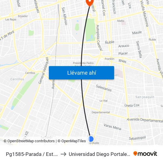 Pg1585-Parada / Est. Intermodal Lo Ovalle to Universidad Diego Portales - Facultad De Ingeniería map