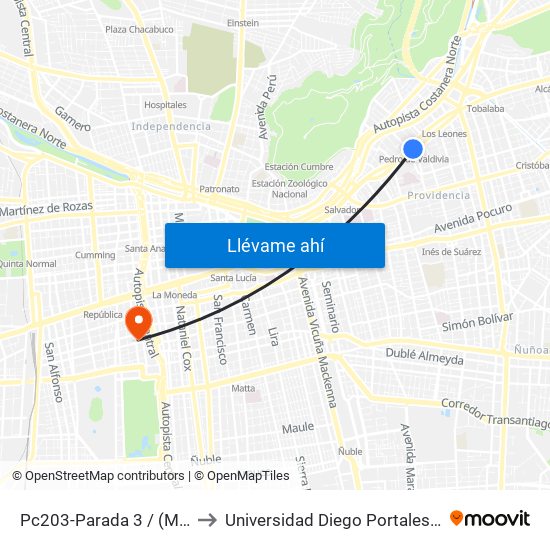 Pc203-Parada 3 / (M) Pedro De Valdivia to Universidad Diego Portales - Facultad De Ingeniería map