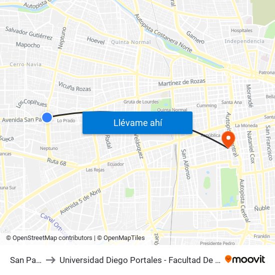 San Pablo to Universidad Diego Portales - Facultad De Ingeniería map