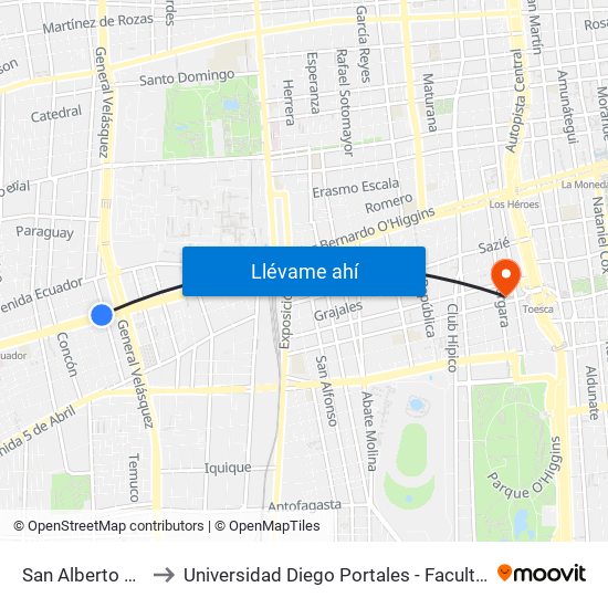 San Alberto Hurtado to Universidad Diego Portales - Facultad De Ingeniería map