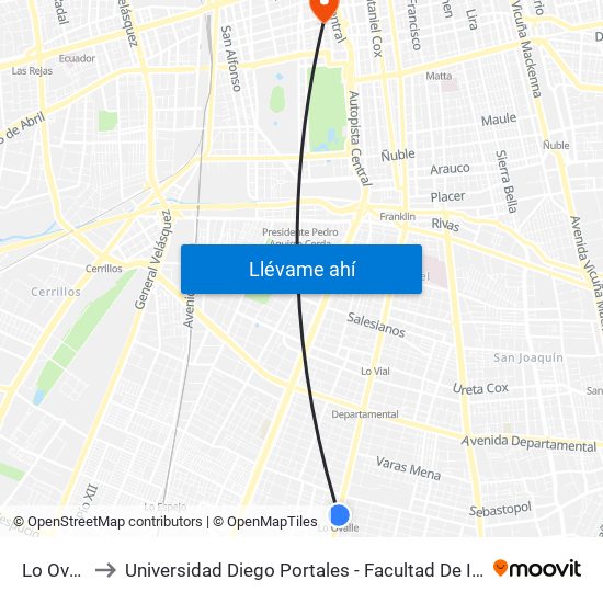 Lo Ovalle to Universidad Diego Portales - Facultad De Ingeniería map