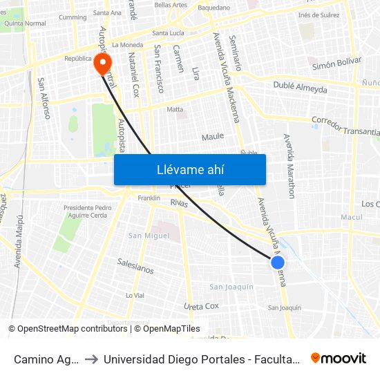 Camino Agrícola to Universidad Diego Portales - Facultad De Ingeniería map