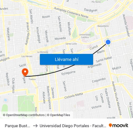Parque Bustamante to Universidad Diego Portales - Facultad De Ingeniería map