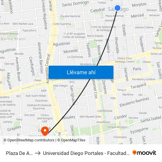 Plaza De Armas to Universidad Diego Portales - Facultad De Ingeniería map