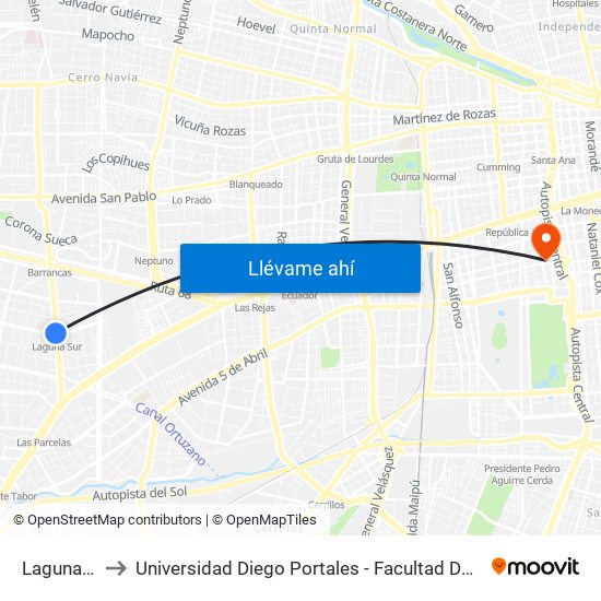 Laguna Sur to Universidad Diego Portales - Facultad De Ingeniería map