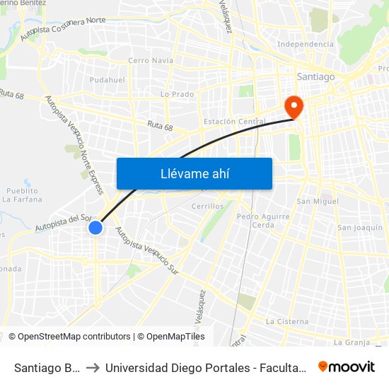Santiago Bueras to Universidad Diego Portales - Facultad De Ingeniería map