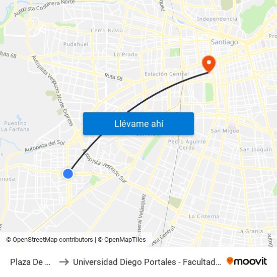 Plaza De Maipú to Universidad Diego Portales - Facultad De Ingeniería map