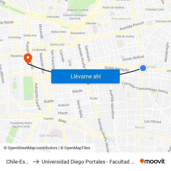 Chile-España to Universidad Diego Portales - Facultad De Ingeniería map