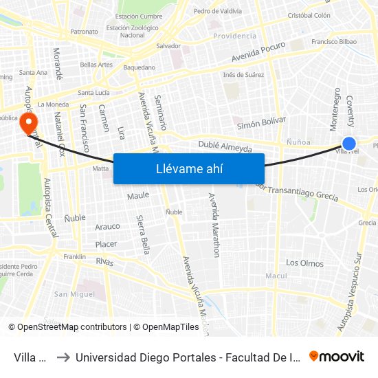 Villa Frei to Universidad Diego Portales - Facultad De Ingeniería map