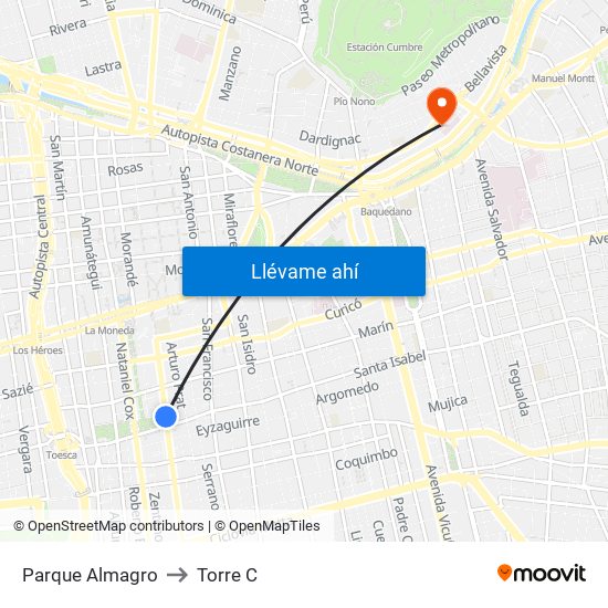 Parque Almagro to Torre C map