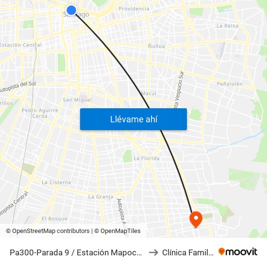 Pa300-Parada 9 / Estación Mapocho to Clínica Familia map