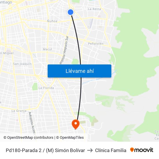 Pd180-Parada 2 / (M) Simón Bolívar to Clínica Familia map