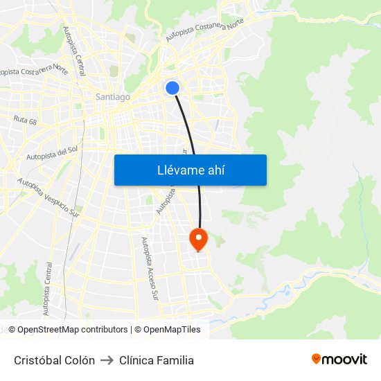 Cristóbal Colón to Clínica Familia map