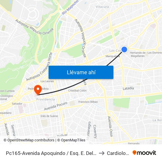 Pc165-Avenida Apoquindo / Esq. E. Dell'Orto to Cardiología map