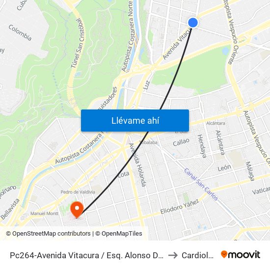 Pc264-Avenida Vitacura / Esq. Alonso De Córdova to Cardiología map