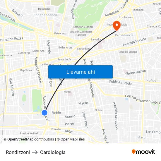 Rondizzoni to Cardiología map