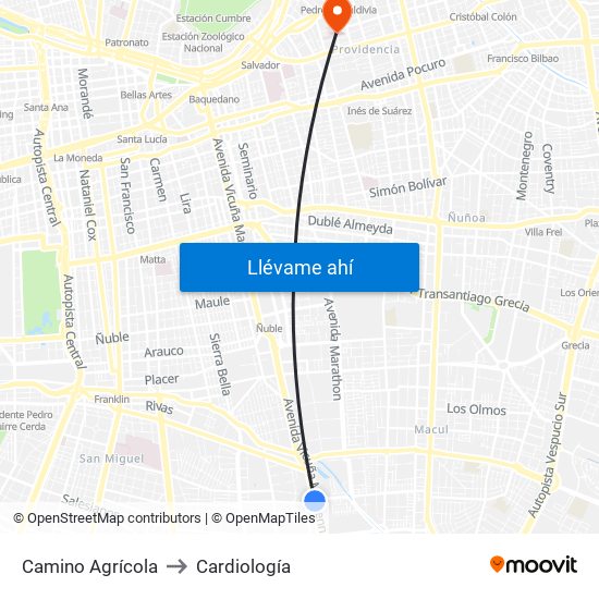 Camino Agrícola to Cardiología map