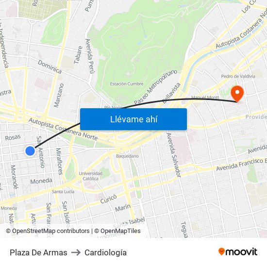 Plaza De Armas to Cardiología map