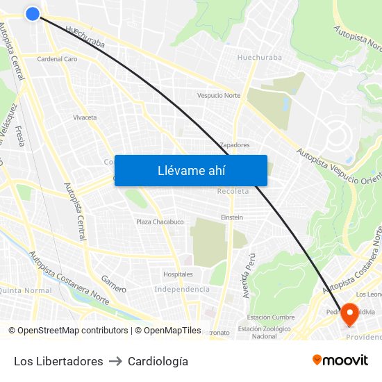 Los Libertadores to Cardiología map