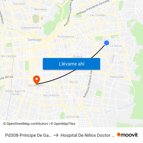 Pd308-Príncipe De Gales / Esq. S. Izquierdo to Hospital De Niños Doctor Exequiel González Cortés map