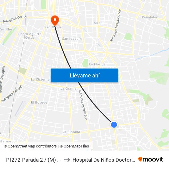 Pf272-Parada 2 / (M) Hospital Sótero Del Río to Hospital De Niños Doctor Exequiel González Cortés map