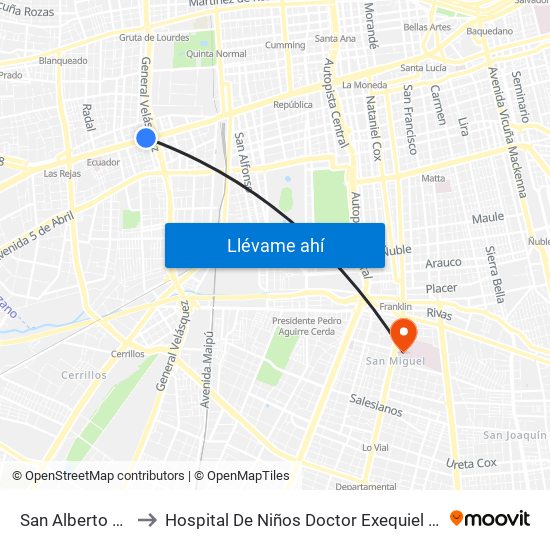 San Alberto Hurtado to Hospital De Niños Doctor Exequiel González Cortés map