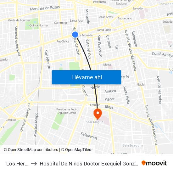 Los Héroes to Hospital De Niños Doctor Exequiel González Cortés map