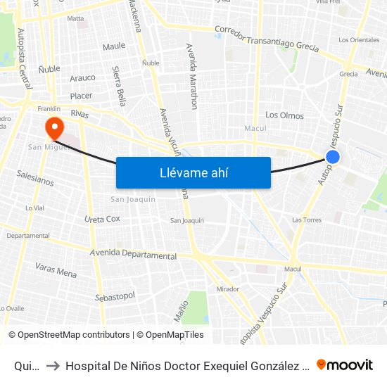 Quilín to Hospital De Niños Doctor Exequiel González Cortés map