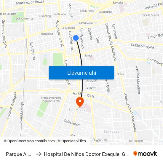 Parque Almagro to Hospital De Niños Doctor Exequiel González Cortés map