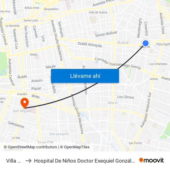 Villa Frei to Hospital De Niños Doctor Exequiel González Cortés map