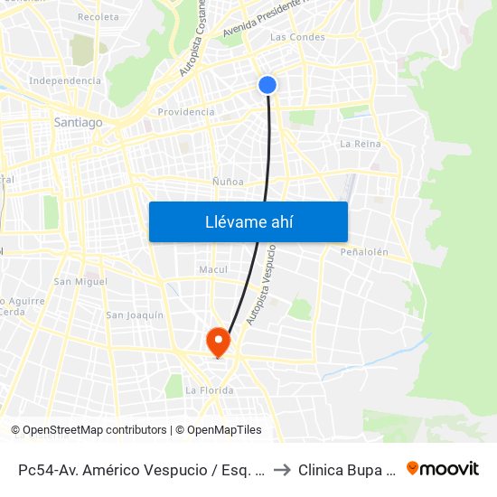 Pc54-Av. Américo Vespucio / Esq. Av. Cristóbal Colón to Clinica Bupa Santiago map